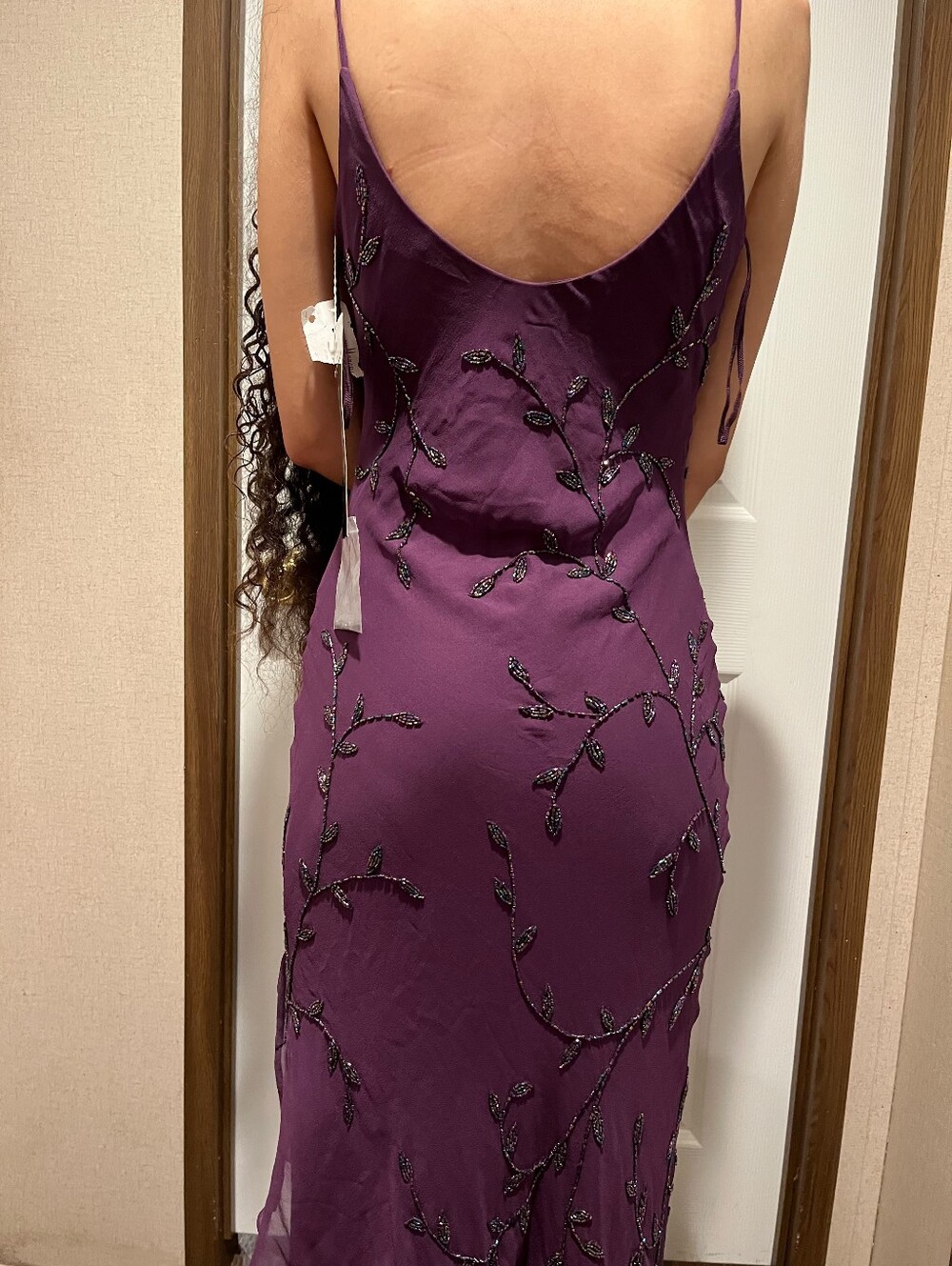 Y2k 90s Sue Wong Purple beaded maxi dress with black beaded floral embroidery - Picture 2 of 8